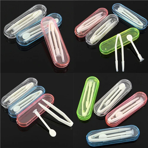 

7cm Contact Lens Inserter Set Remover Soft Tip Tweezer Stick Tool Case Set For Lens Cleaning