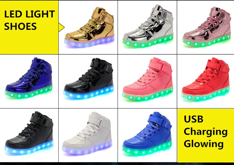 Новая детская обувь светодиодный светильник ed usb зарядка светильник обувь для мальчиков и девочек высокие светящиеся кроссовки Дети студенческая повседневная обувь на плоской подошве 04