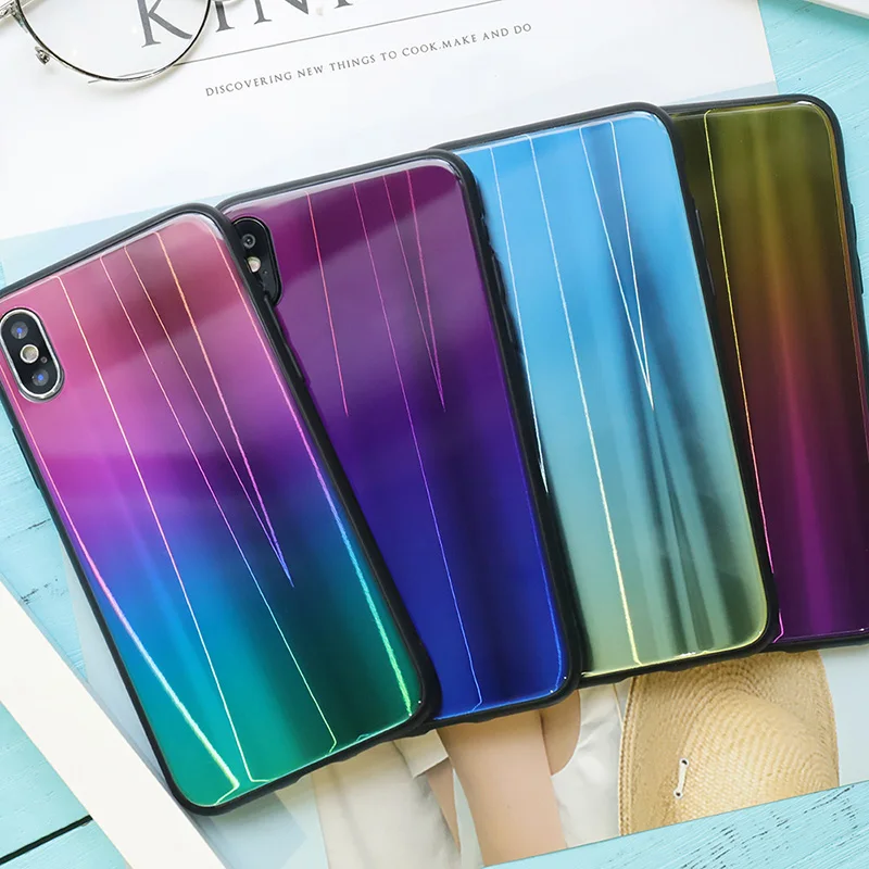 Встроенная чехол для Iphone X 6 S 7 назад градиент Аврора стекле Магия цвета Apple 8 плюс