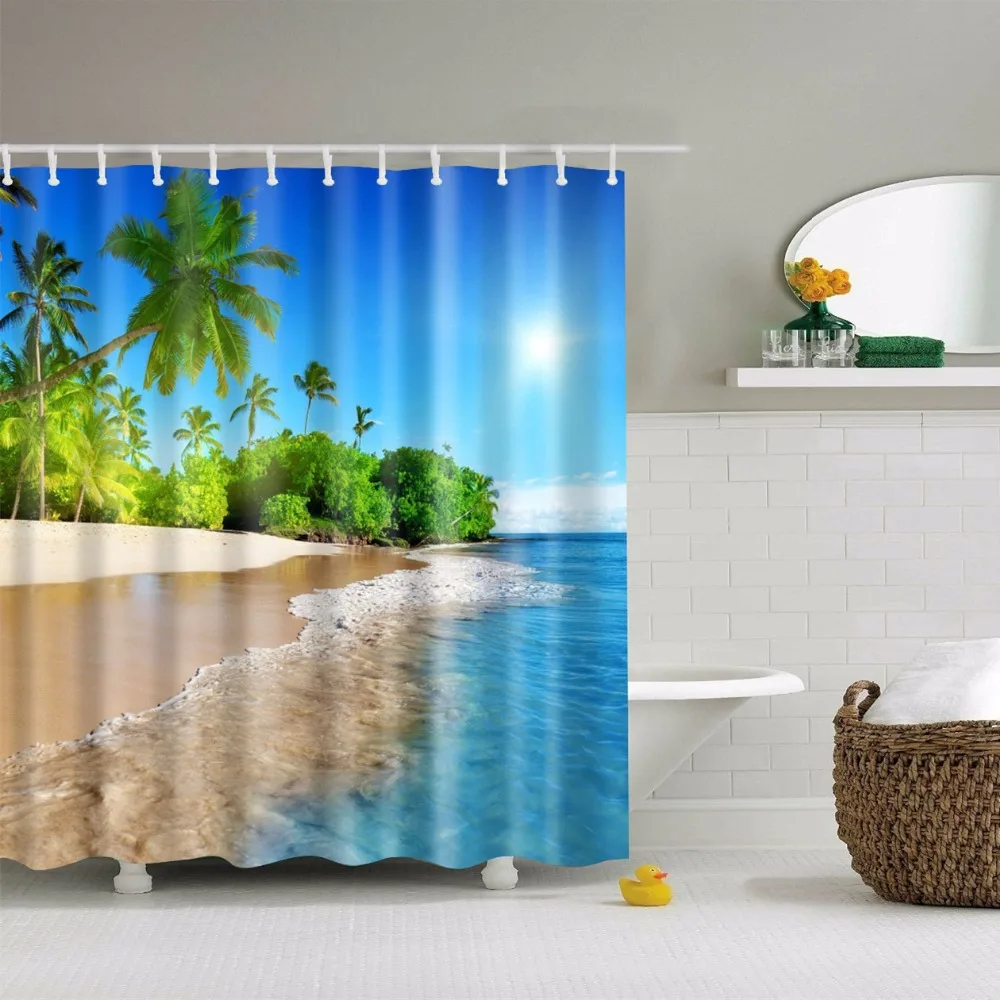 

Svetanya beach Waterproof Shower Curtains Polyester Bathroom Curtains With Hooks 150x180cm or 180x180cm Decorative Bathtub