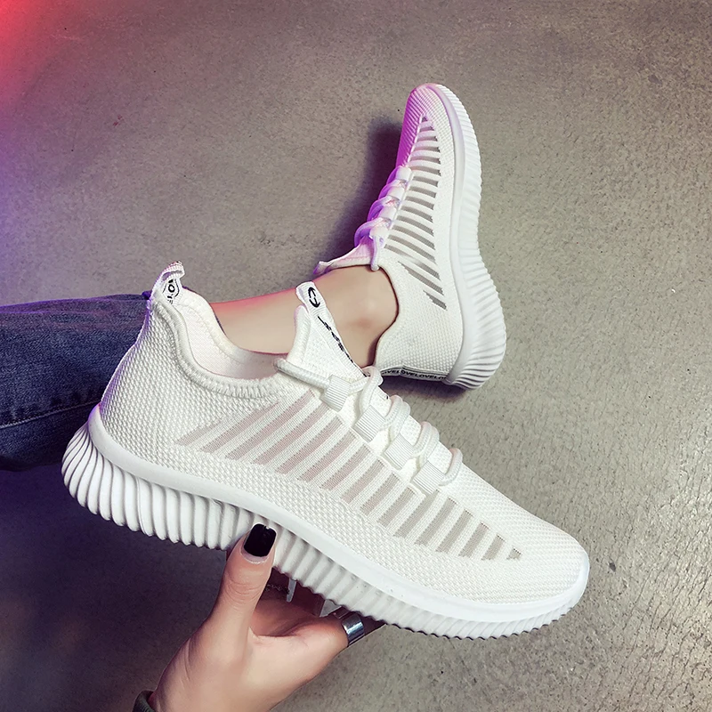

Women Shoes Knitting Breathable Sneakers Women Summer Lace Up Flat Shoes Women Loafers Flats Walking Krasovki Famela Zapatos