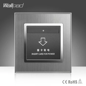 

High Quality Inserd Card Switch Wallpad Luxury 110-220V Silver Satin Metal EU UK Hotel Inserd Card Power Supply Switch CE BS