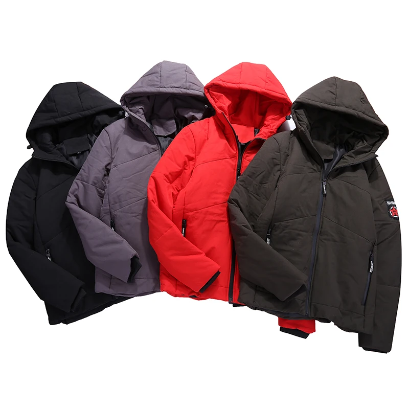 Fashion Men's Hooded Parkas Solid Color Winter Male Cotton Clothing Patch Designs Windproof Keep Warm Men's Parkas Coats