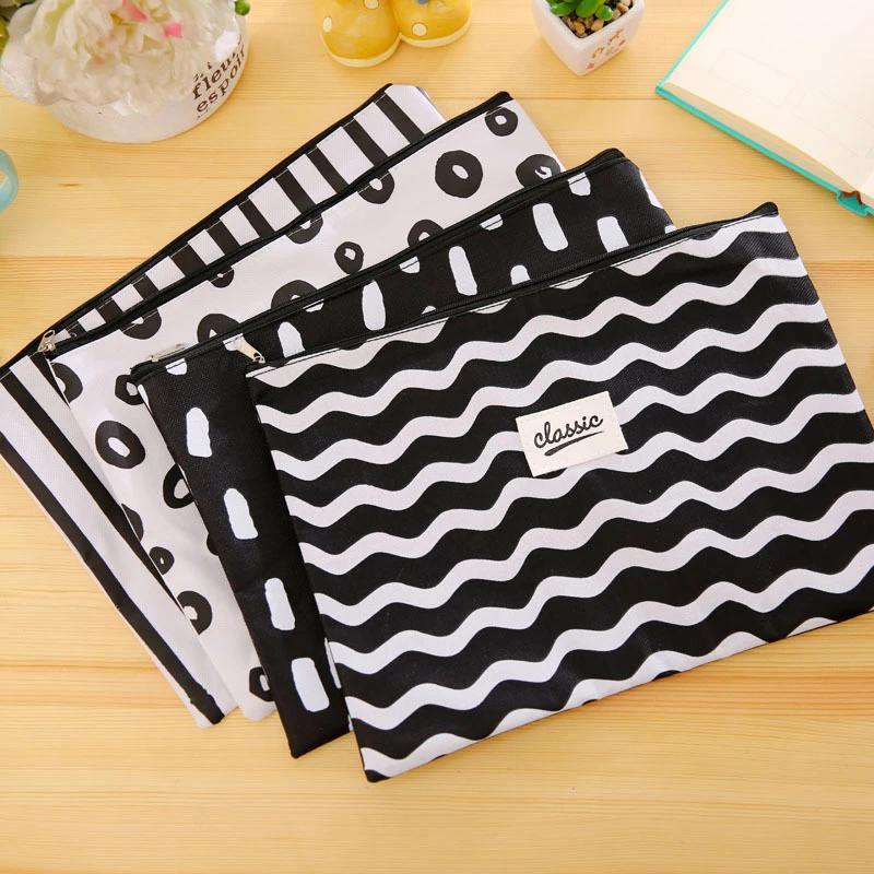 Vogvigo Black White Stripes Cosmetic Bag Pouch Women Canvas Organizer Case Cosmetic Pouch Makeup Bag Toiletry Beauty Bag