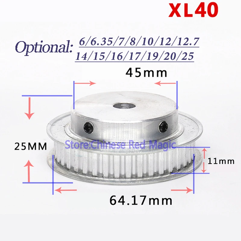 XL40 40 зуб зубчатый шкив Алюминий 3D-принтеры Запчасти 40XL 40 зубьями диаметр 6/6. 35/7/8/10/12/20 мм Ширина 11 мм синхронное колесо Шестерни