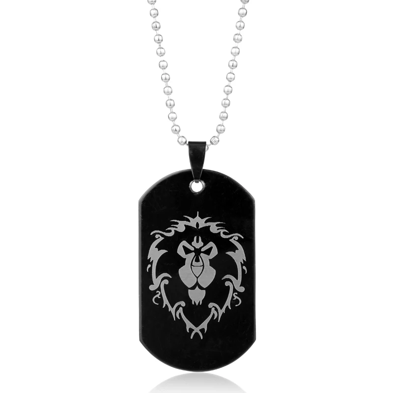 

dongsheng Women Men Jewelry Game Series Black Fashion Lion Head Charm Necklaces WOW Alliance Logo Dog Tag Pendant Necklace-30