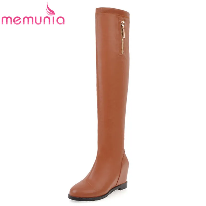 

MEMUNIA NEW arrival 2018 thigh high boots round toe flat causal women winter boots solid zip over the knee high boots