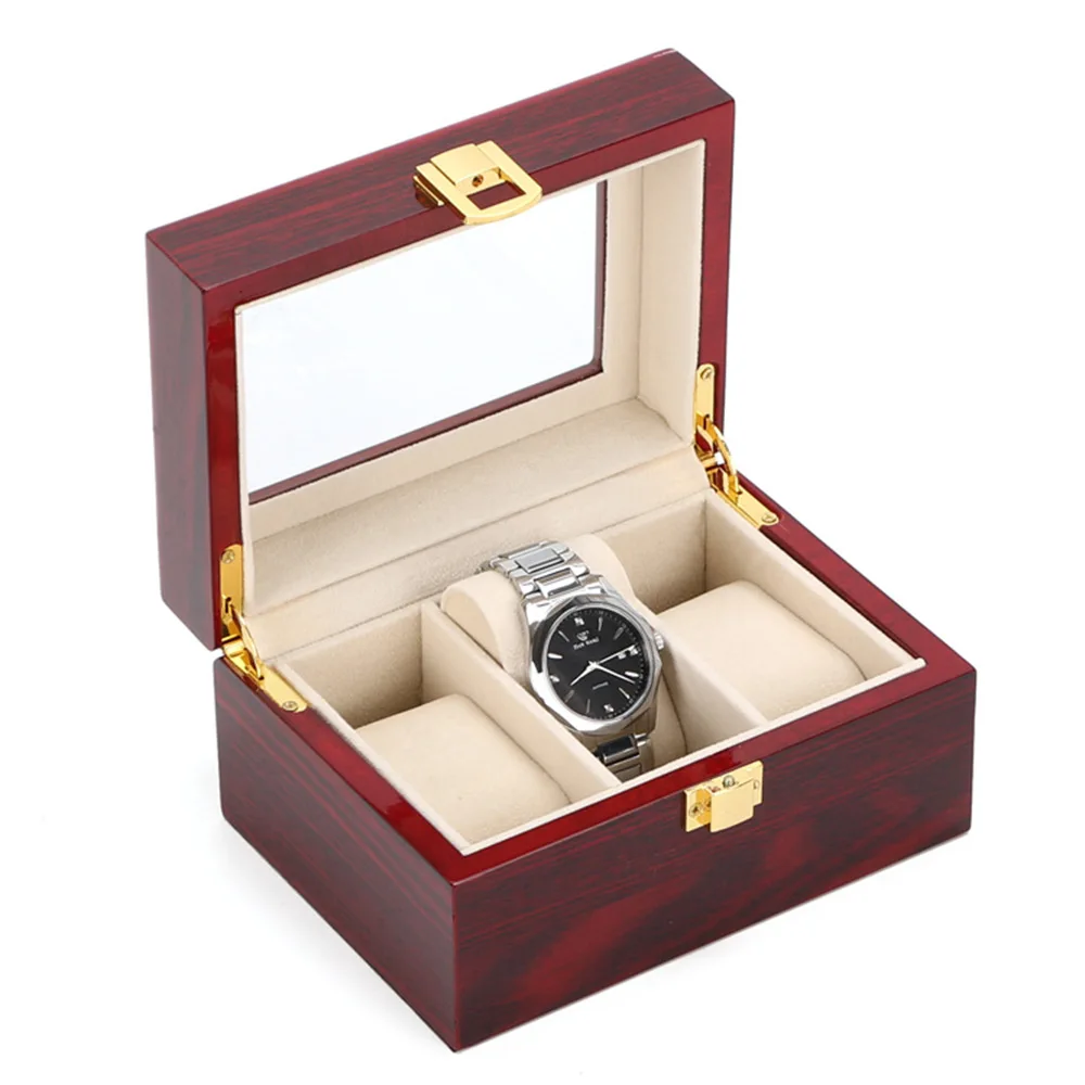 

Red MDF Wood Watch Storage Box 3 Jewellry Packing Gift Case High Light Wooden Watch Display Organizer Box For Men's Watch