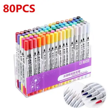 

12/24/36/48/80 Color Twin Tips 0.4mm Fine Brush Markers Pen Water Based Ink Sketch Marker Pen For Drawing Art Supplier r20