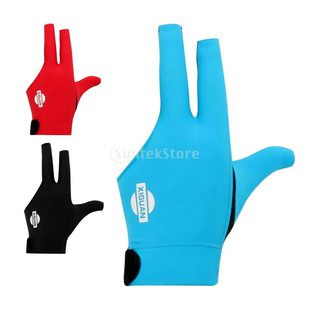 3-Finger Professional Stretchy Breathable Sweat Absorbing Left Hand Snooker Glove Pool Cue Billiard Glove Blue Red Black