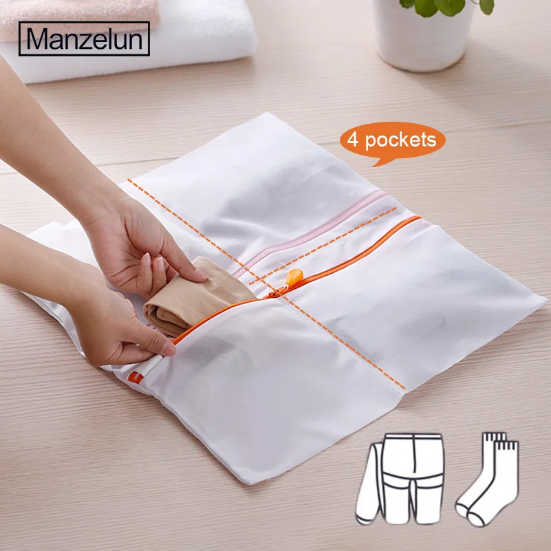 Socks Laundry Bag  Lingerie Mesh Washing Bag Laundry Nets Container 4 Pockets Underwear stockings Case for Washing Mechine Bag (1)