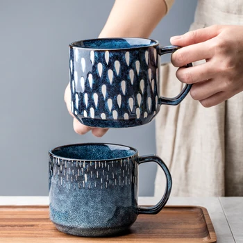 

OUSSIRRO 2 Pieces Classic Style Lover Ceramic Mug Retro Golden cup mouth Bone china coffee cup Couple creative Ceramic cup