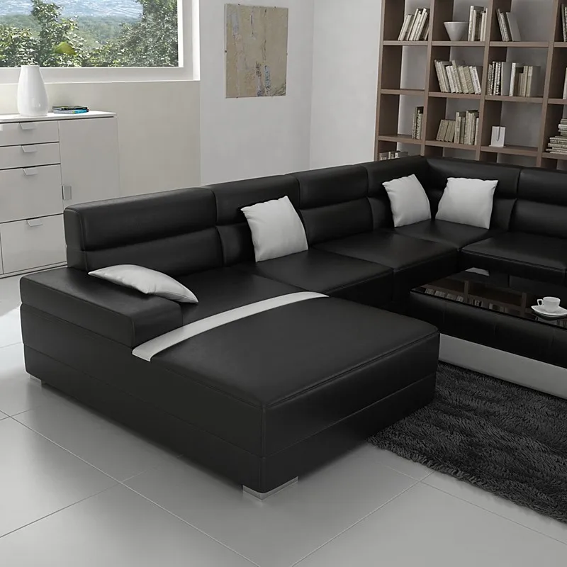 0413-F3016-5 black leather sofa