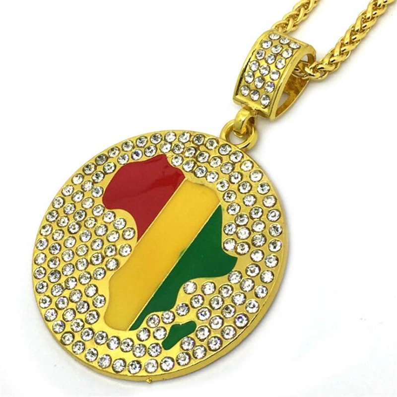 75cm Full Crystal Necklaces Gold Jamaican Africa Map Continent African