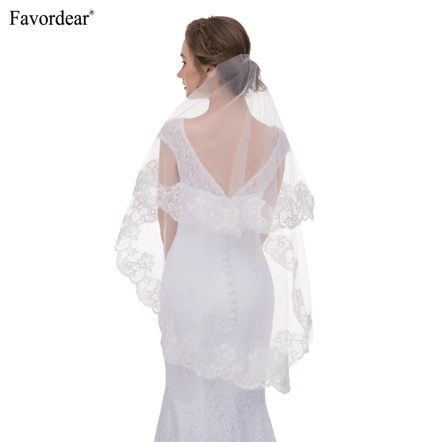Favordear High Quality 1 Tier Lace Veil Short Bridal Veils Without Comb