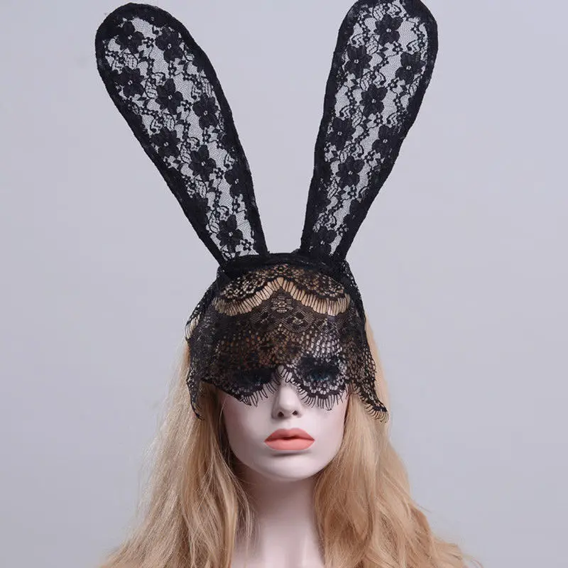 

Fashion Bunny Rabbit Ears Lace Veil Face Venetian Masquerade Party Mask New Headwear