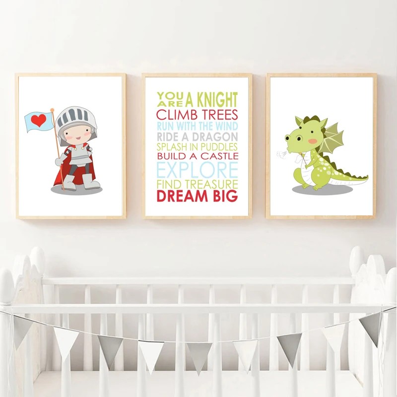 

Cartoon Knight Poster Modular Cuadros Dragon Pictures Wall Pop Art Canvas House Painting Prints Home Decor Restaurant Vintage