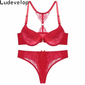 

Women' Sexy Floral Lace Front Closure Brassiere Y-line Straps Bra Thong Sets Comfortable Girls Push up Underwear Set