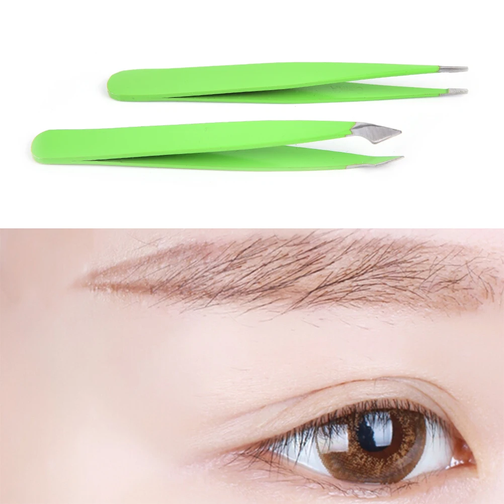 2Pcs Women Hair Removal Tools Eyebrow Makeup Stainless Steel Green