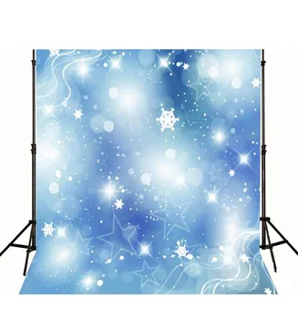 

Sparkly Sequins Star Blue Blurred Lights Snowflake backdrop Vinyl cloth Computer printed christmas Photography Backgrounds