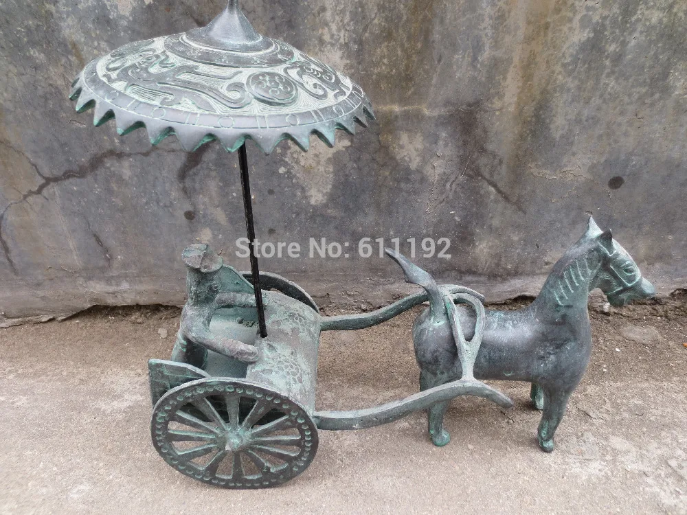 

Art Collectible Chinese old bronze chariot and horses sculpture metal crafts