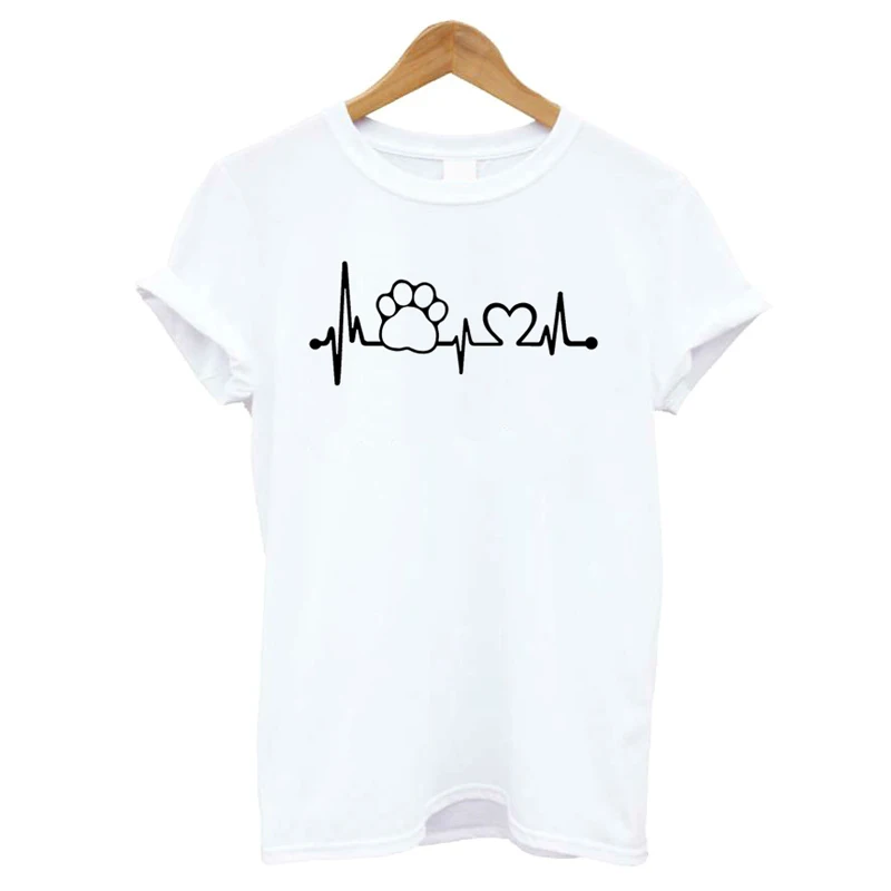 

Paw Heartbeat Lifeline Dog Cat Women's T-Shirt Summer New Casual Funny T-Shirt Unisex Lady Girl Top Tes Hipster