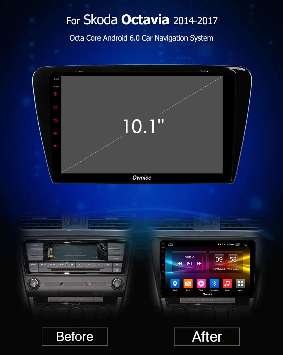 Best Ownice C500+ Android 8.1 For Skoda Octavia  2GB RAM Car DVD player GPS map WIFI 4G LTE Bluetooth Radio OBD2 DVR Camera TPMS TV 0