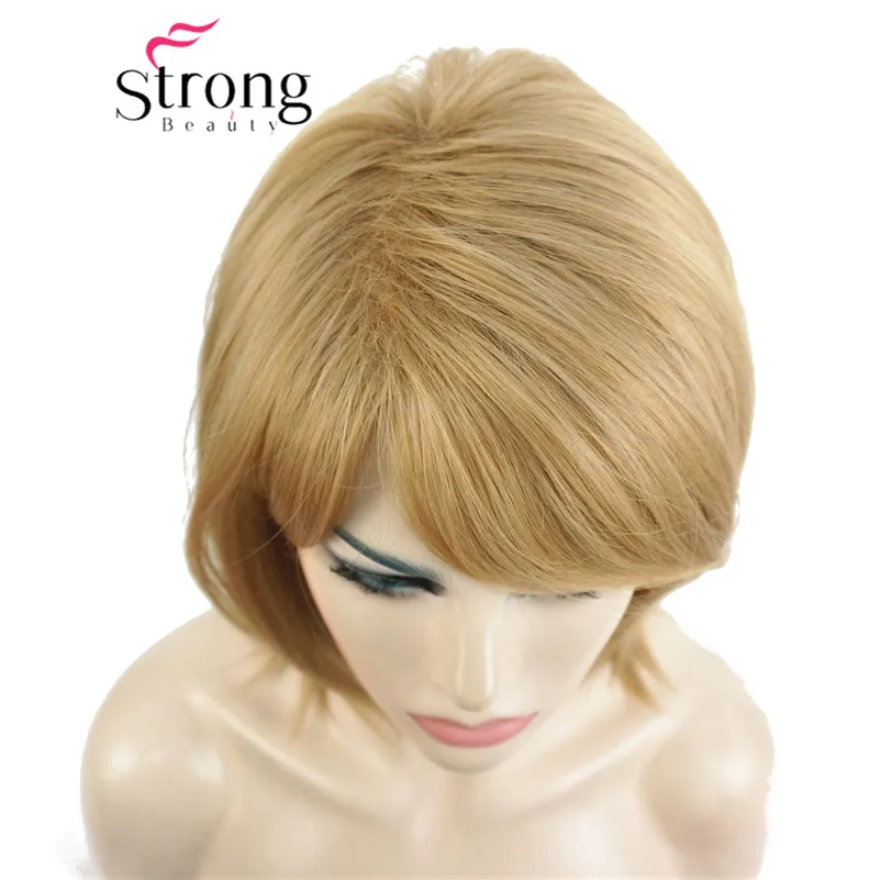 StrongBeauty короткий прямой коричневый выделенный Боб сторона прокатила челку синтетический парик выбор цвета