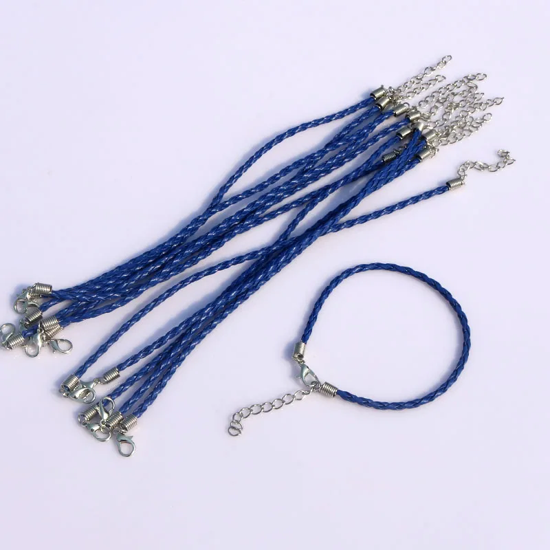 

100pcs Blue braided leather cord bracelets clasps lobster Clasp Cords 18cm ,free shipping, FB-915