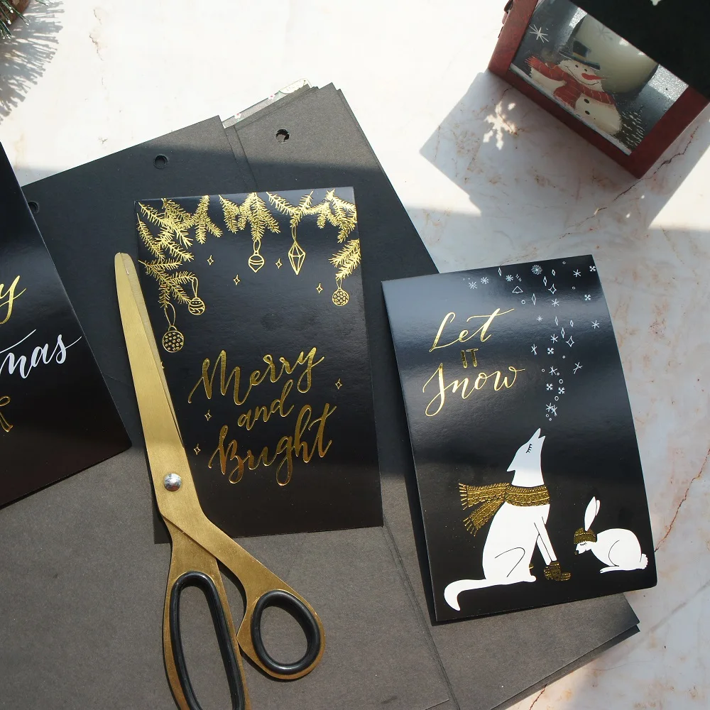 9,3*14,3 см 12 шт Рождество Золотой Черный Лес зимой дизайн открытки подарок поздравительные открытки подарочные открытки вечерние приглашения