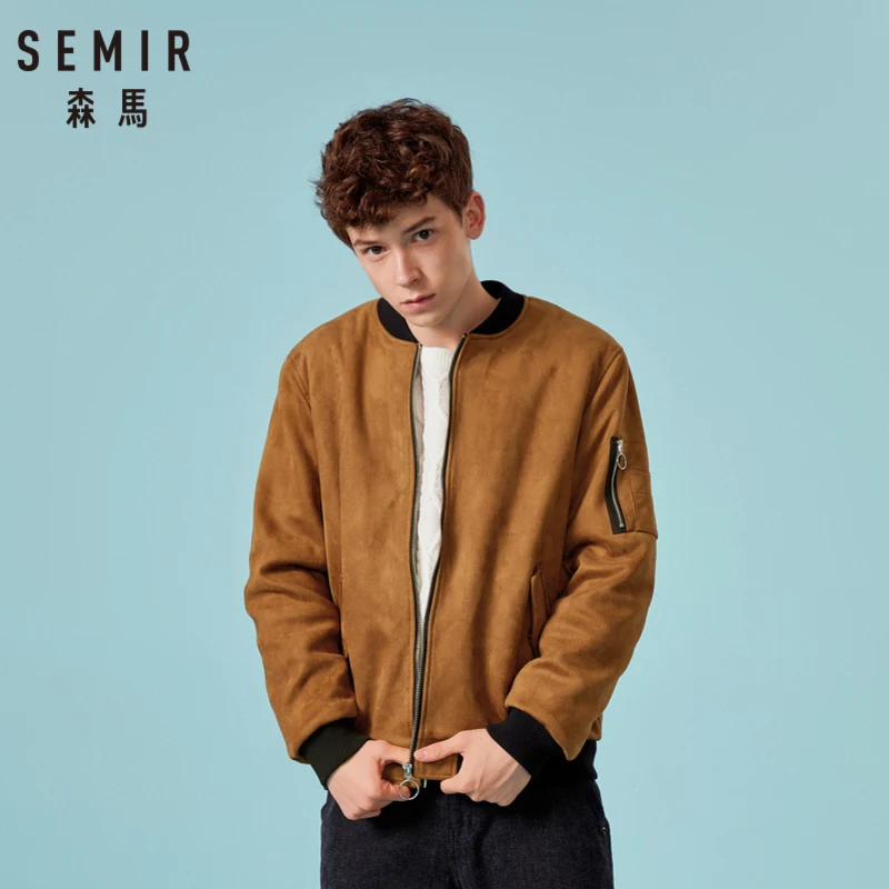 Куртка SEMIR Мужская замшевая Бомбер на молнии мягкая бейсбольная куртка с косым