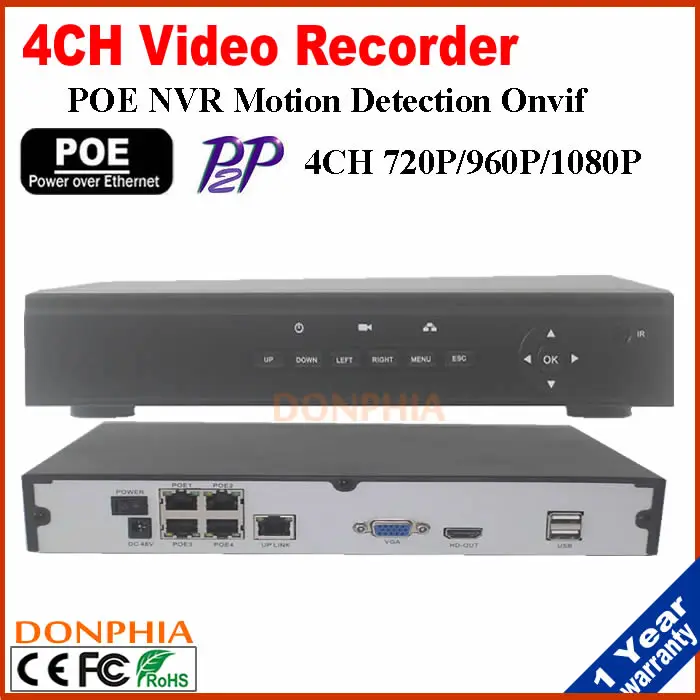  Best price 4CH POE NVR Onvif HD 1080P 48V Real PoE NVR All in one Network Video Recorder for PoE IP Cameras P2P Cloud Service 