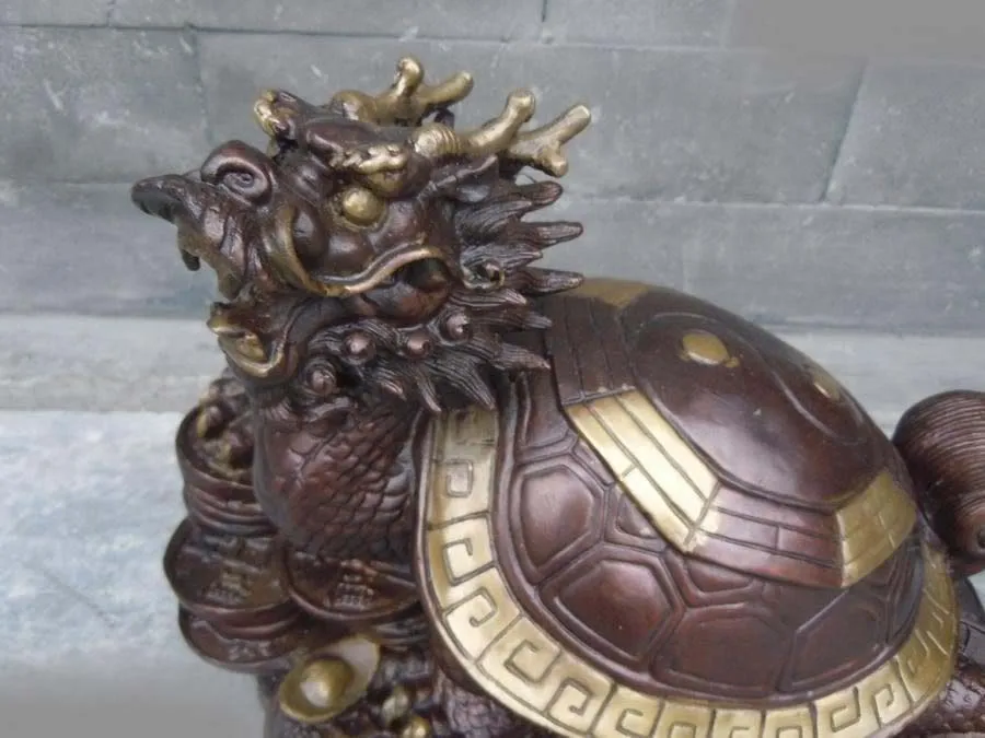

China copper red bronze gild fortune money lucky Dragon turtle chelonian statue