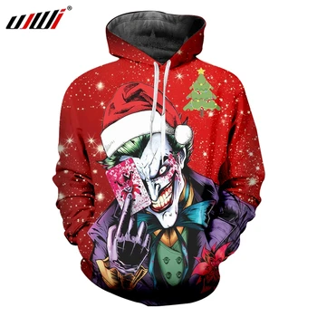

UJWI Winter New Large Size Leisure Christmas Hat Man Hoodies 3D Printed Horrible Clown Hip Hop Men's Wholesale