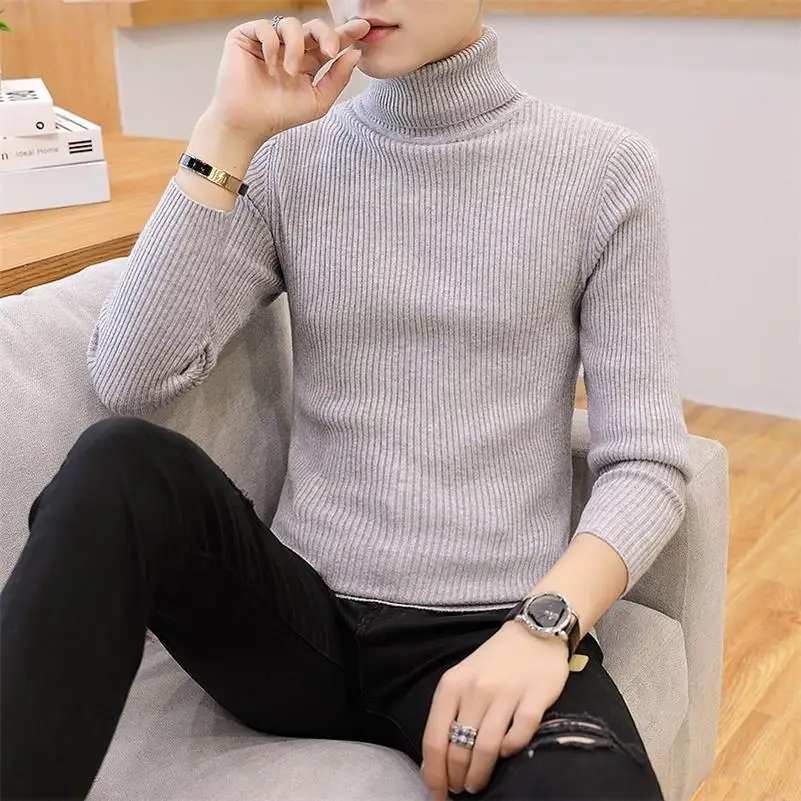 Winter Cashmere Thick Warm Sweater Men Turtleneck Brand Men's Sweater Slim Fit Pullover Men Knitwear Male Double Collar Sweaters - Цвет: 103 gray