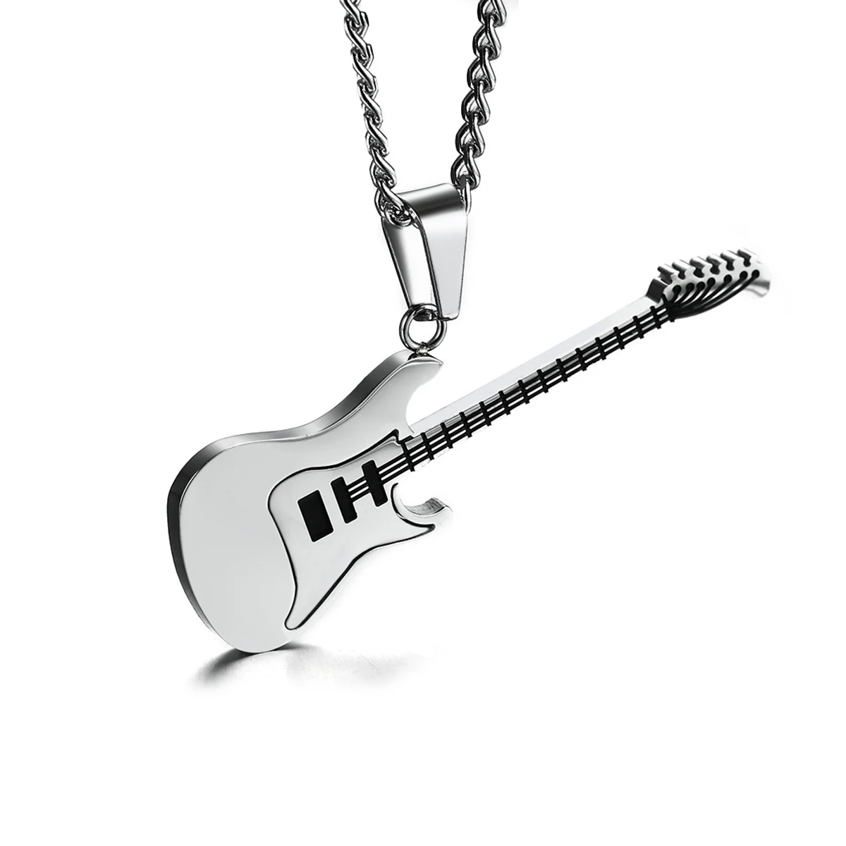 

PIXNOR Guitar Music Necklaces Stainless Steel Necklace Pendant with Chain for Men's Jewelry