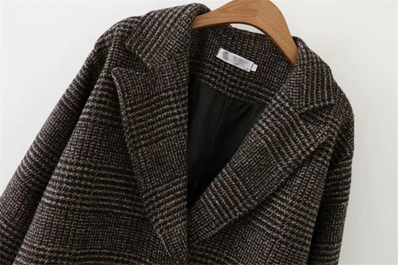 LUNDUNSHIJIA Новое поступление зимняя одежда шерстяная куртка Женская Корейская версия длинного свободного большого размера клетчатое шерстяное пальто