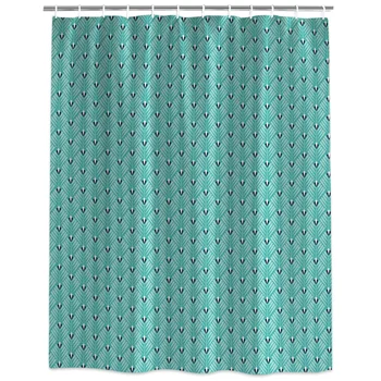 

Teal Green Geometic Leaf Shower Curtain Decorative Fabric Shower Curtain Bath Products Bathroom Decor with Hooks