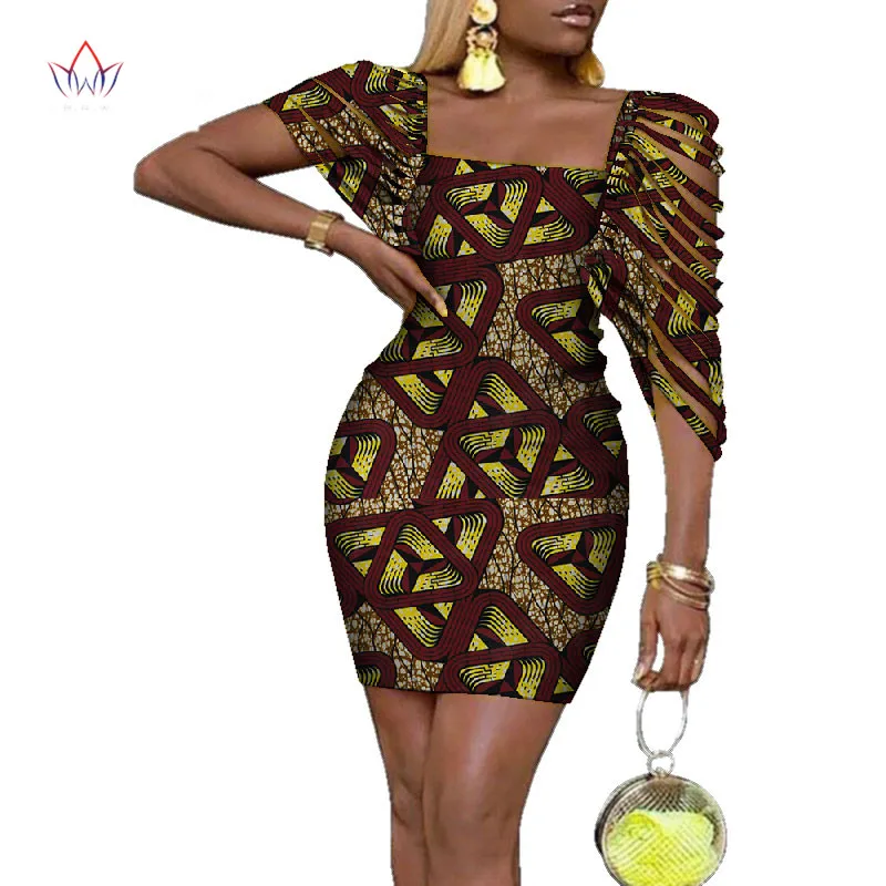Базен Riche Сексуальные Платья Одежда традиционный африканский дизайн одежда Дашики Африканский Воск Платье с принтом для женщин WY4317 - Цвет: 3