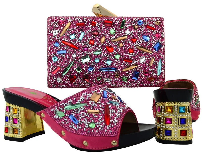 

Colorful stones clutches bag matching shoes for african tulle lace fabric wedding party SB8016 wholesale shoes bag set