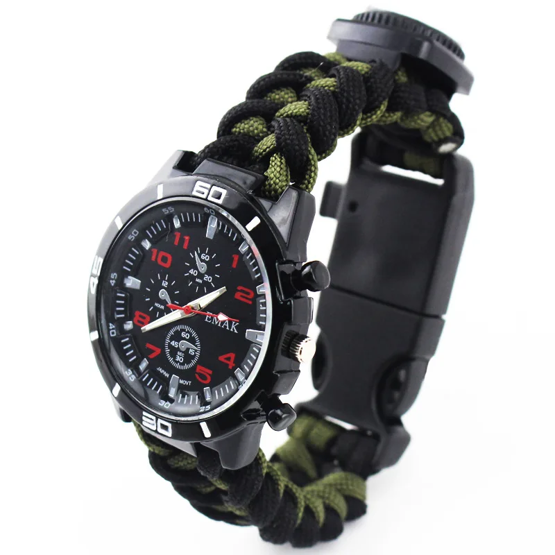 Tools kit Paracord Band Multi-functional Survival Watch Outdoor Camping Compass Thermometer Rescue Paracord Bracelet Equipment