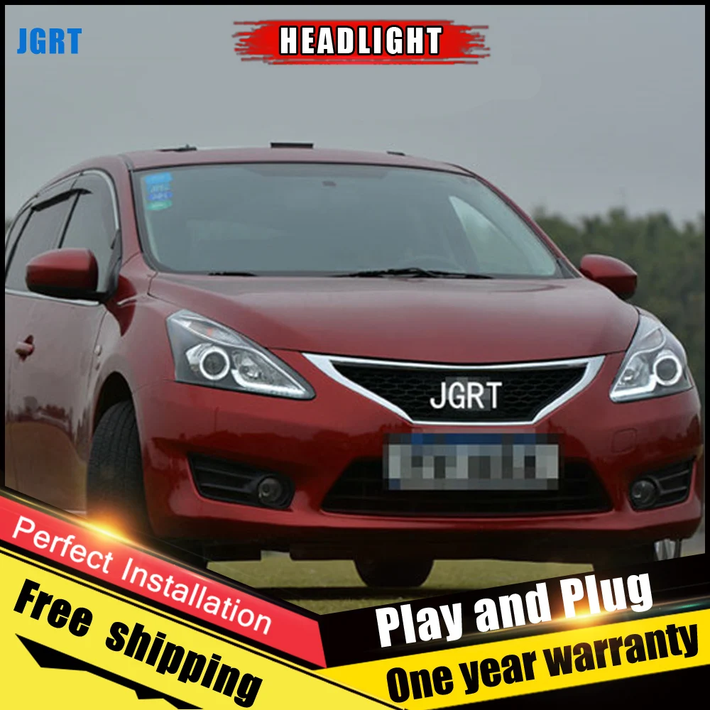 Автомобильный Стиль светодиодный фары для Nissan Tiida 2011-2015 налобный фонарь объектив