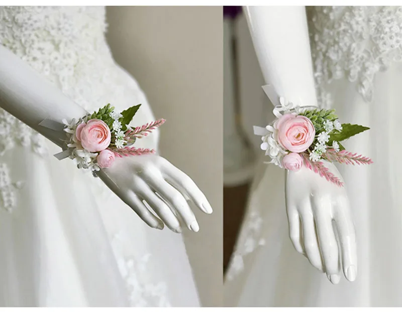 bridal wrist corsage Groom Groomsman boutonniere Brooches rose artificial wedding flower  (6)