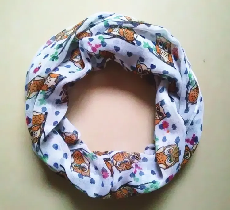10pcs/lot 6 Colors New Girl and Boy Children small owl Print Scarf Circle Loop Kids Infinity Scarves Baby Accessories
