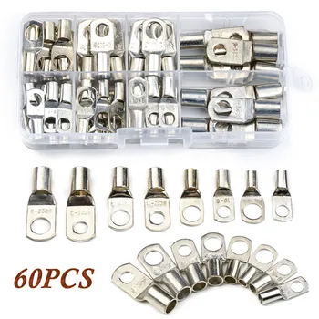 

60Pcs Bolt Hole Tinned Cable Lugs Battery Terminals Set SC Glimpse Copper Nose Wire Connector Assortment Kit