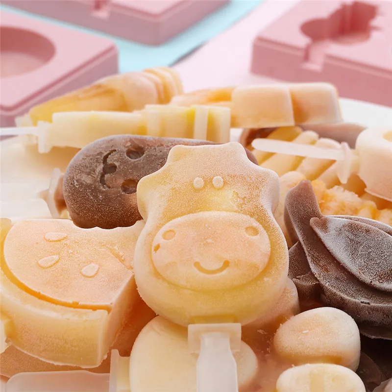 Covered Cartoon 3 Piece Ice Cream Ice Cube Mold Kitchen 2 Colors Multi-type Silicone Homemade Manual Diy Ice Cream Mold Home