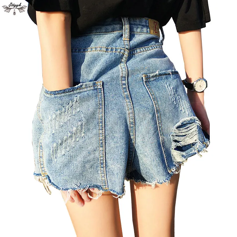 High Waist Denim Shorts Women Plus Size Summer Wash