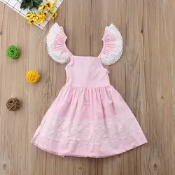 Малышей Весеннее платье для маленьких девочек летнее розовое платье без рукавов с юбкой-пачкой спинки вечерние кружевное платье принцессы