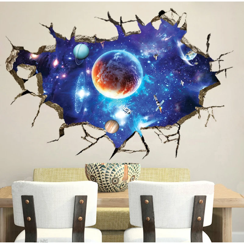 3D space wall stickers creative self adhesive pvc removable