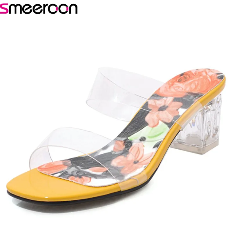 

smeeroon 2019 plus size 48 women sandals Transparent pvc summer shoes crystal high heels party wedding shoes woman dress shoes